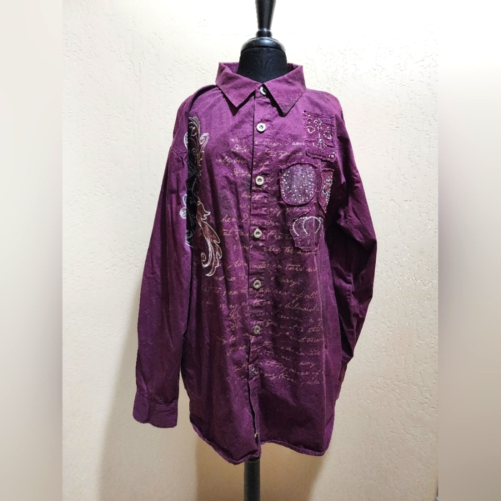 Hama men button down Rhinestone Burgundy Gryphon 4XL Shirt like new